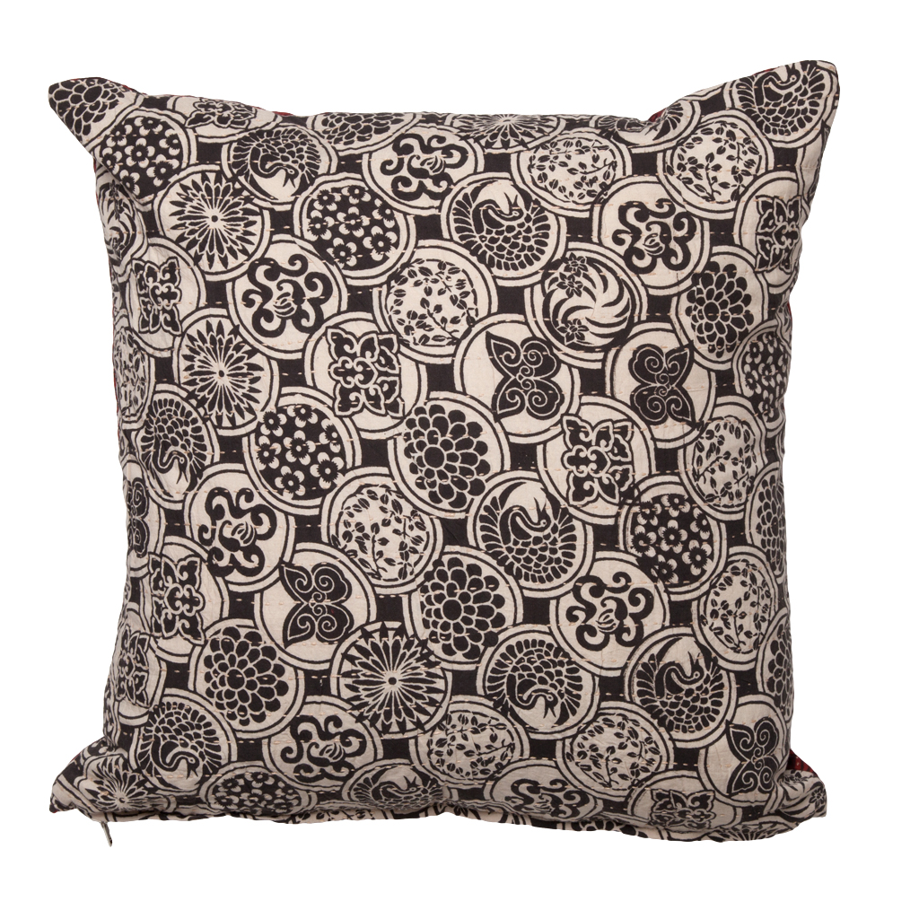 Mariposa Reversible Hand Stitched Pillow Cover - Black/Maroon